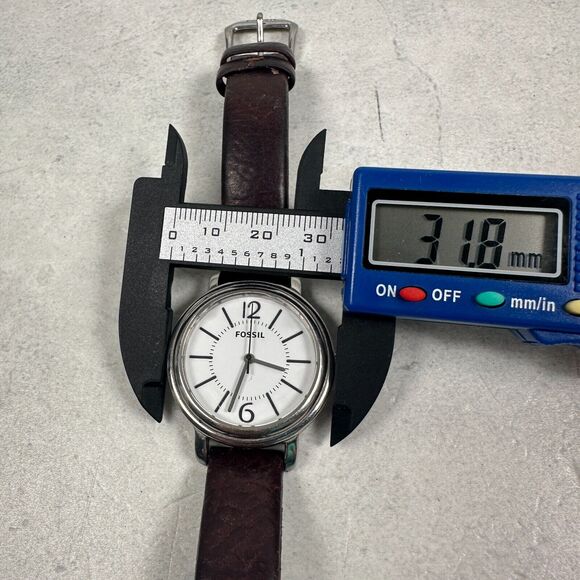 Fossil Watch Womens 31mm White Dial Silver Tone Brown Band Casual New Battery main image 5